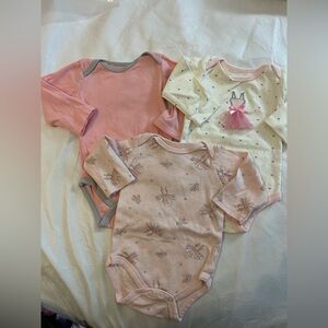 By Kyle & Deena Trio Pink and Cream Long sleeve Onesies